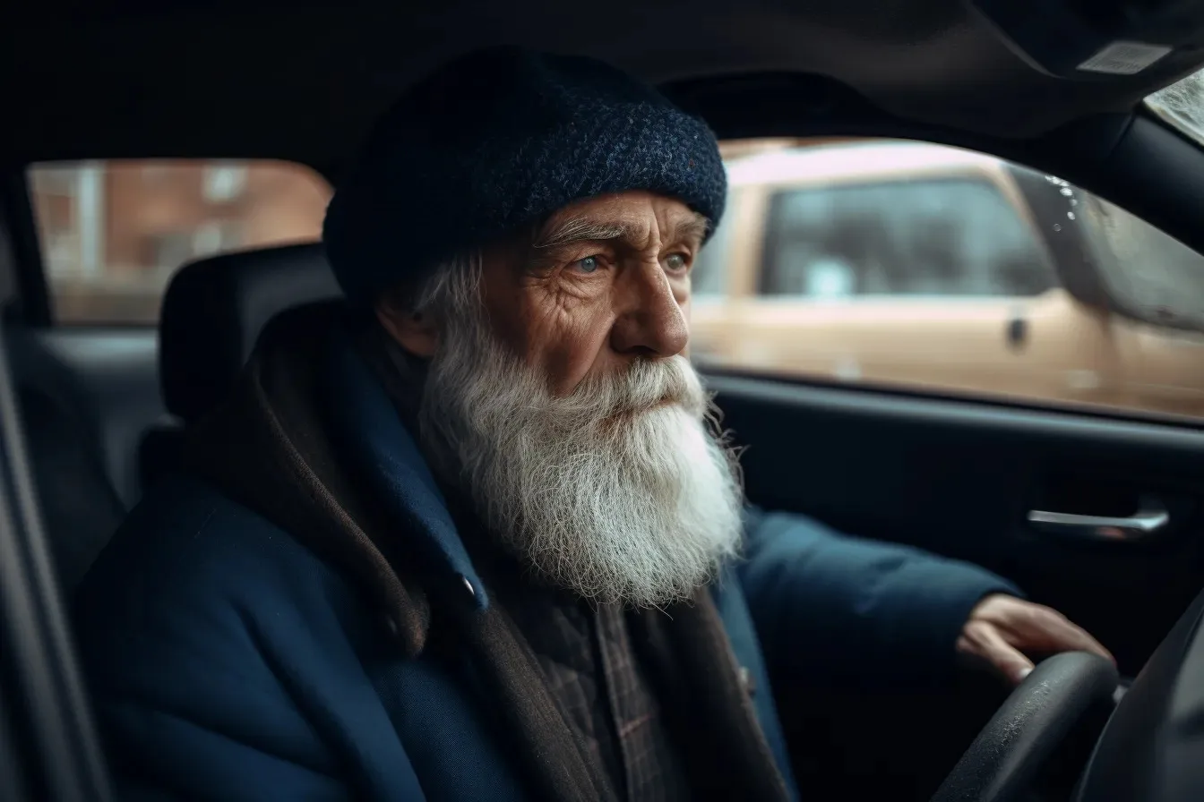 an old man driving car
