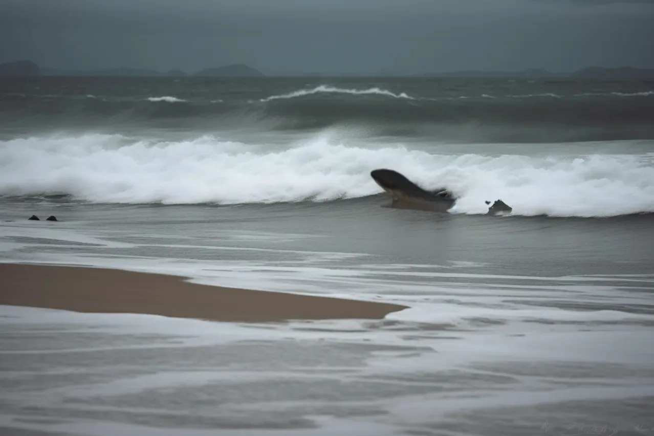 a shark is struggling in sea shore