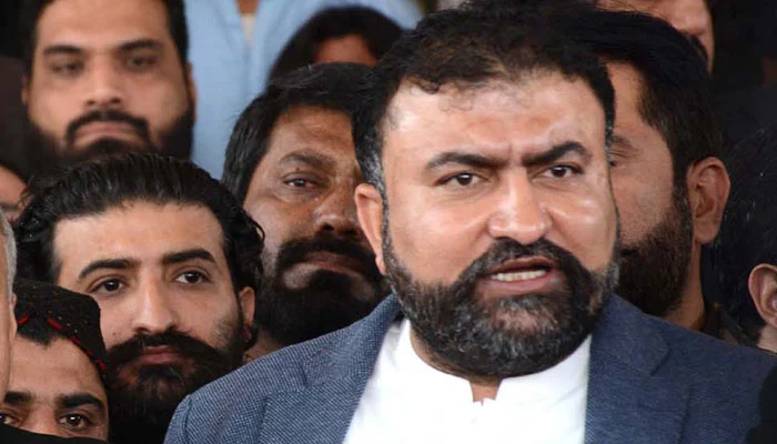 Sarfraz Bugti, the PPP nominee for the CM Balochistan slot, addresses the media after submitting nomination papers for the top office