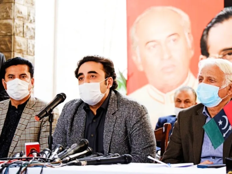 PPP Chairman Bilawal Bhutto Zardari addressing a press conference in Islamabad